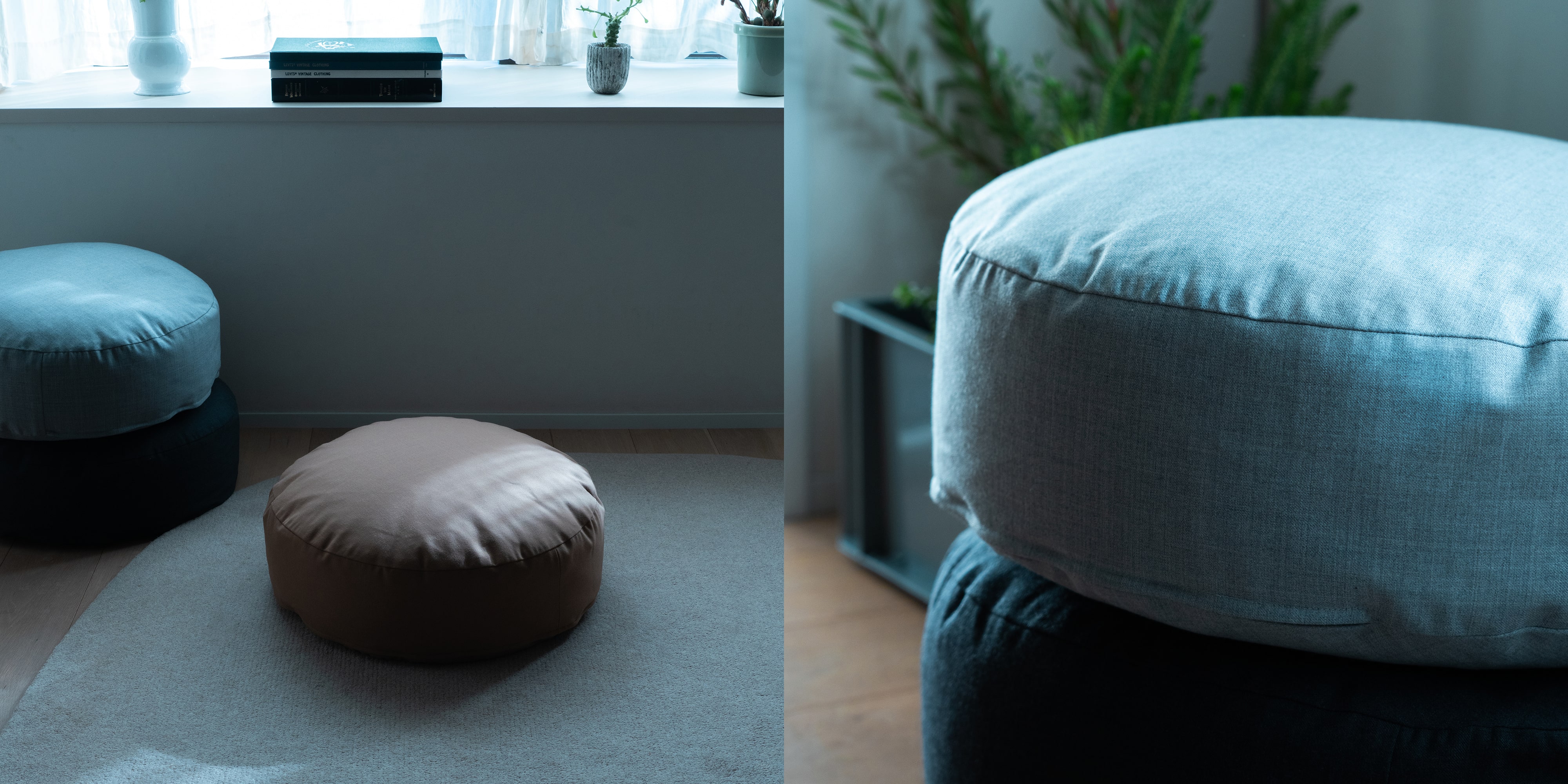 FIBER ART STUDIO クッションチェア ラウンドブルー丸型円形D&D FIBER ART STUDIO クッションチェア・ラウンド・SOMOU・トップグレー