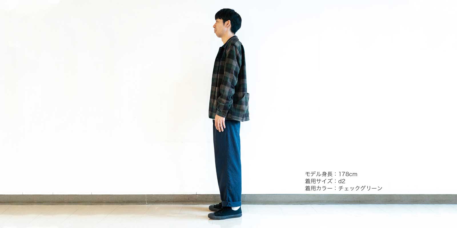 【sold out】d WEAR バックポケットシャツ・チェックグリーン・L