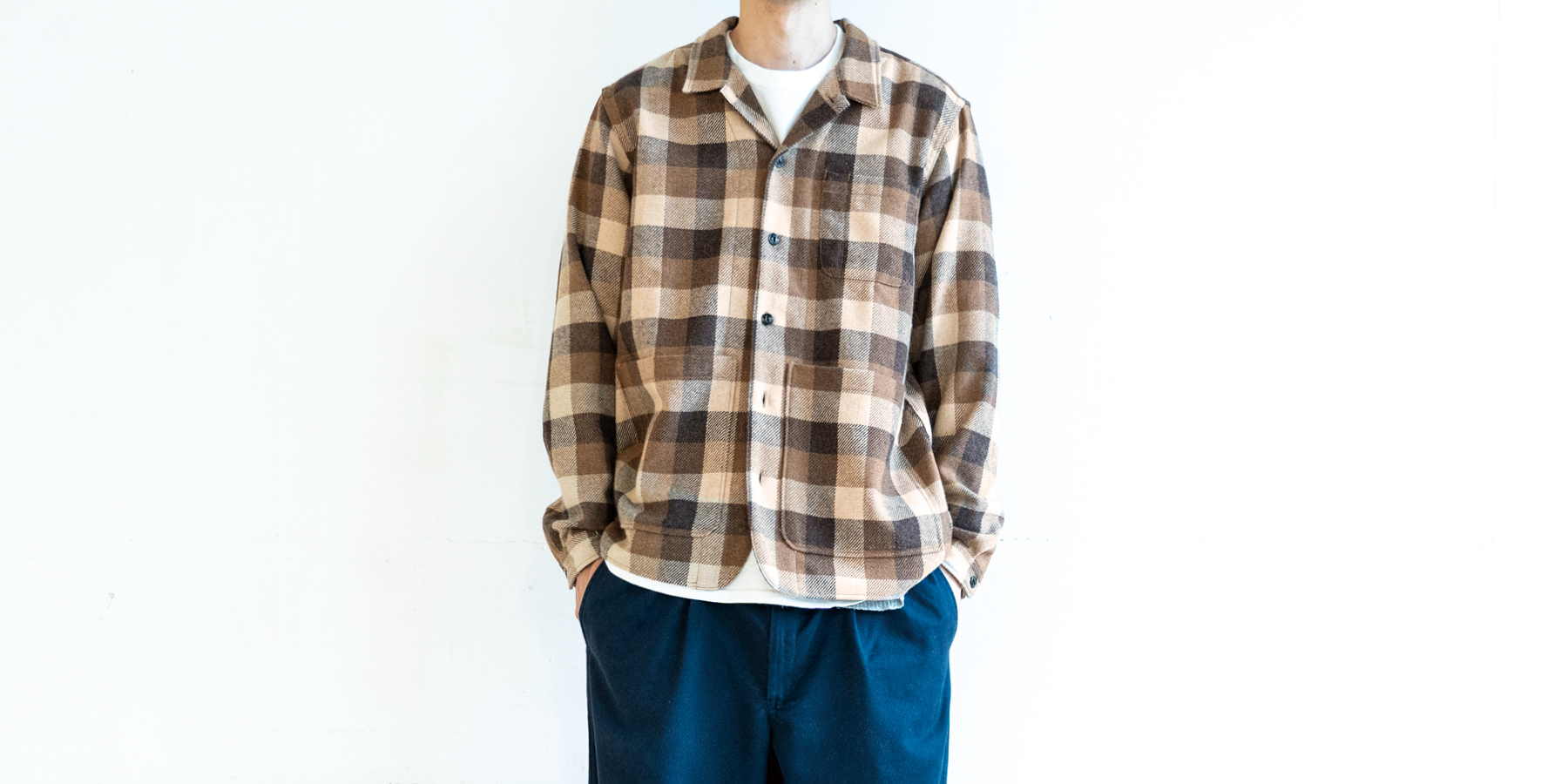 【sold out】d WEAR バックポケットシャツ・チェックブラウン・L