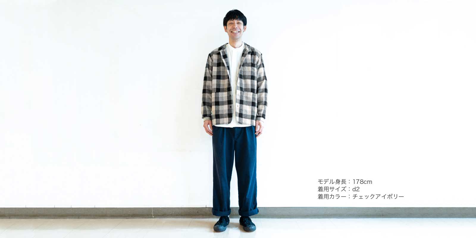 【sold out】d WEAR バックポケットシャツ・チェックアイボリー・L