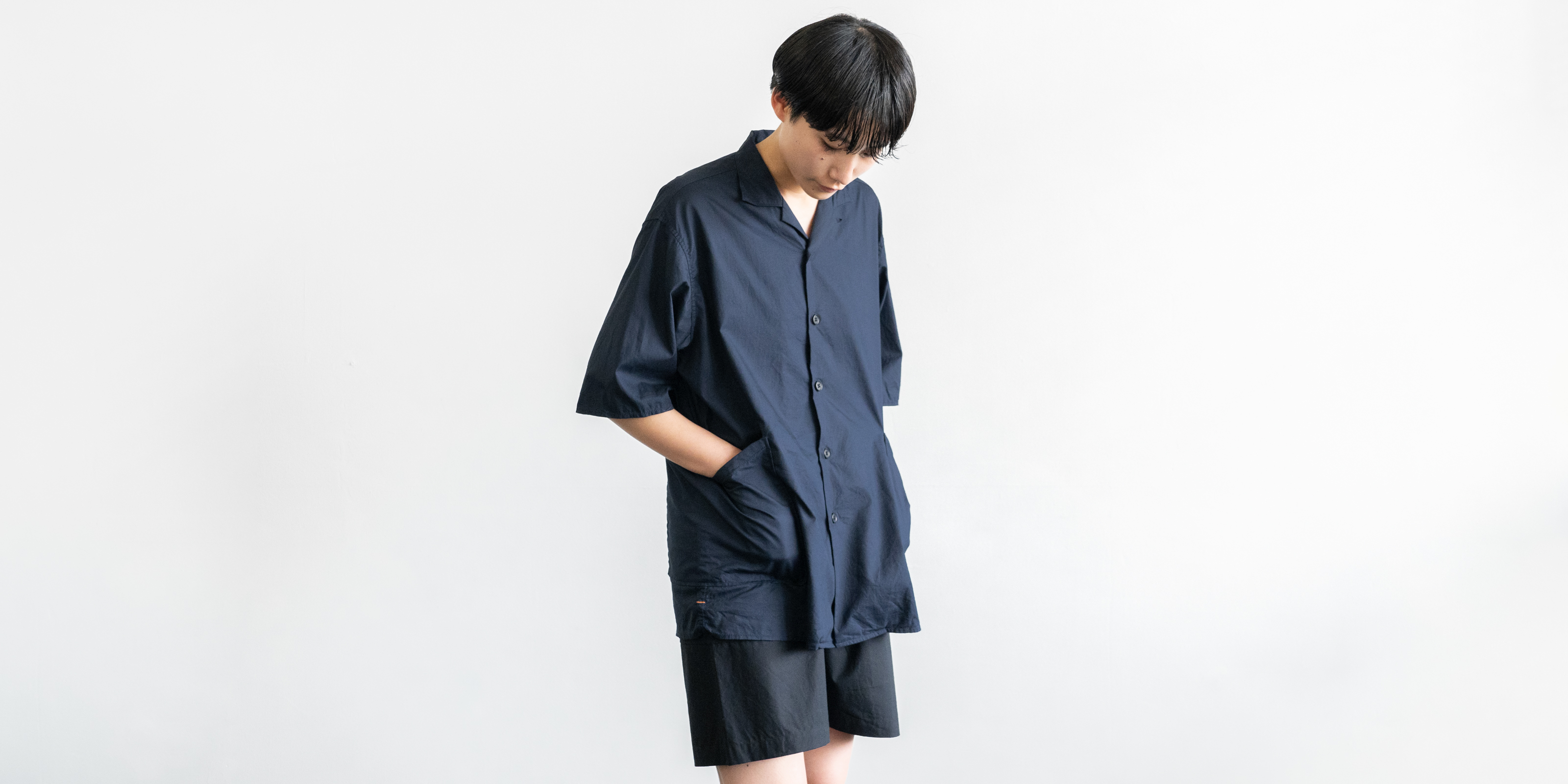 【sold out】d WEAR サイドポケットシャツ・ネイビー・M