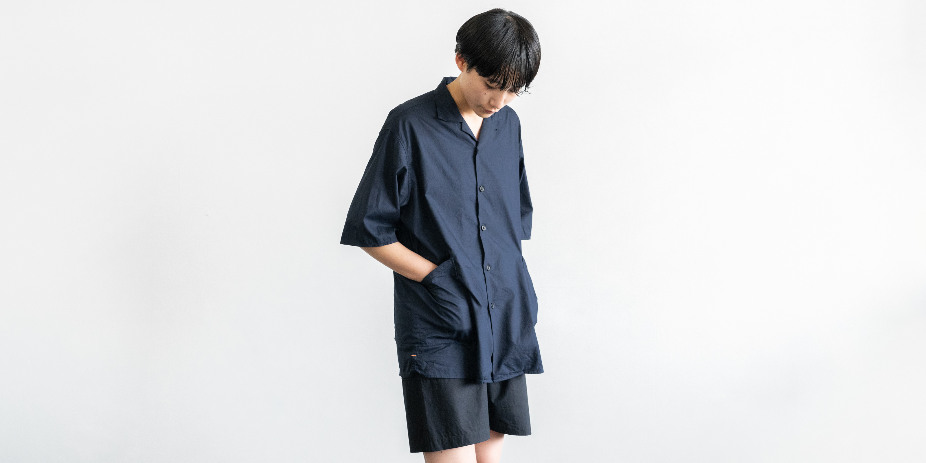 【sold out】d WEAR サイドポケットシャツ・ネイビー・XL