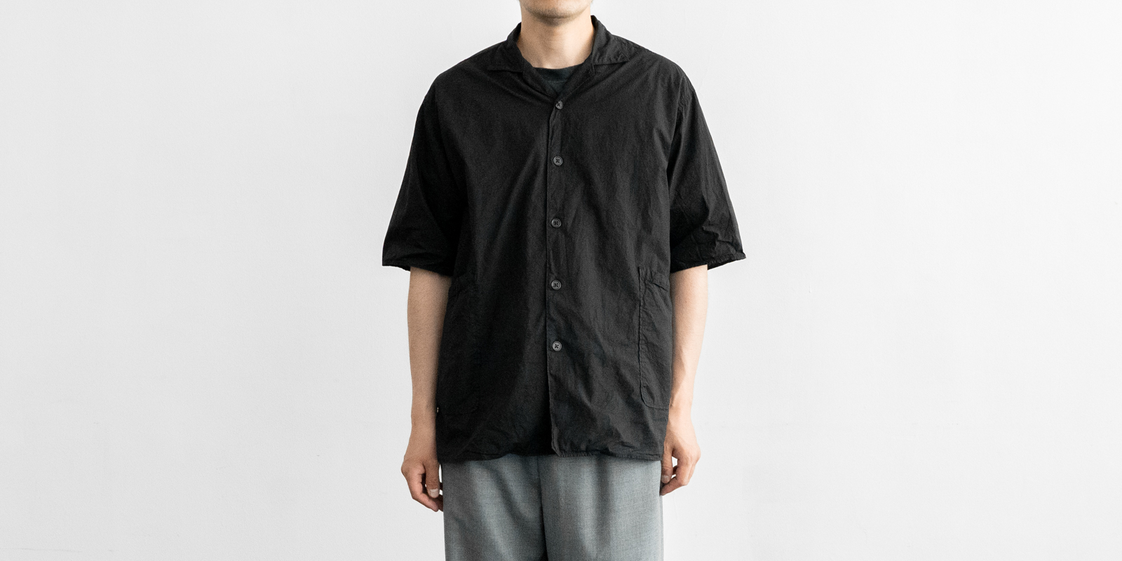 d WEAR サイドポケットシャツ・塩縮加工 ブラック・XL