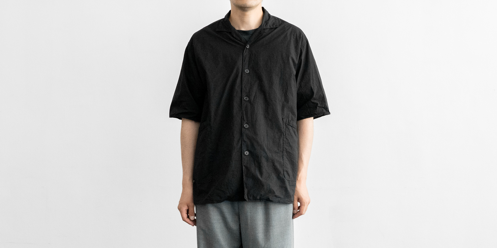 【冬バーゲン★】 d D&DEPARTMENT | ブラック・L サイドポケットシャツ・塩縮加工 WEAR トップス