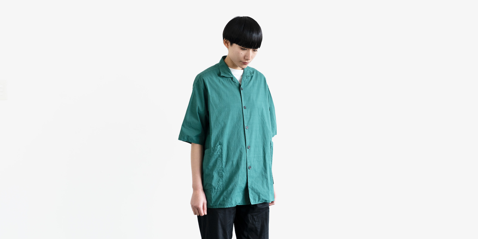 d WEAR サイドポケットシャツ・塩縮加工 グリーン・L