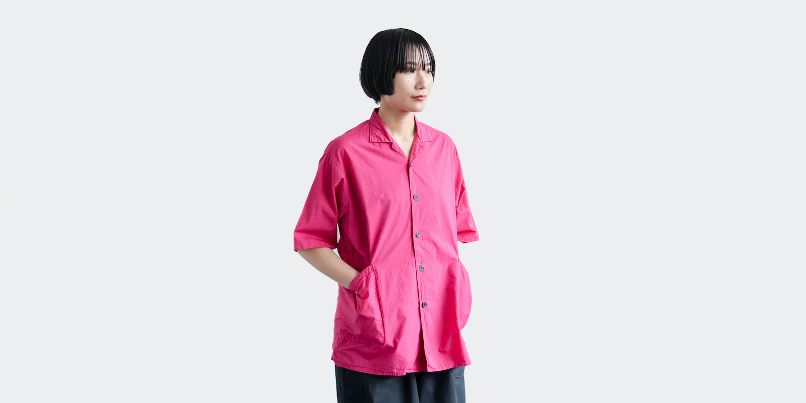 d WEAR サイドポケットシャツ・塩縮加工 ピンク・L