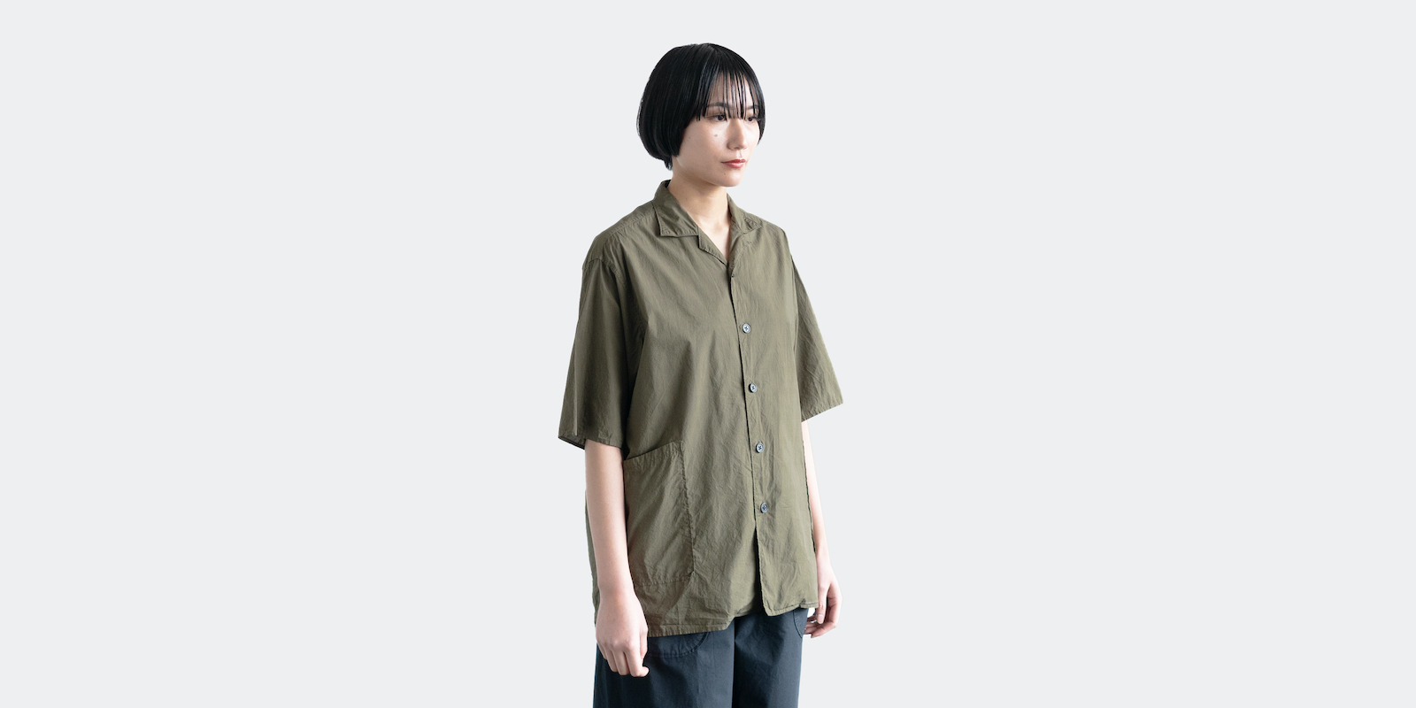d WEAR サイドポケットシャツ・塩縮加工 カーキ・L【5月中旬出荷予定】