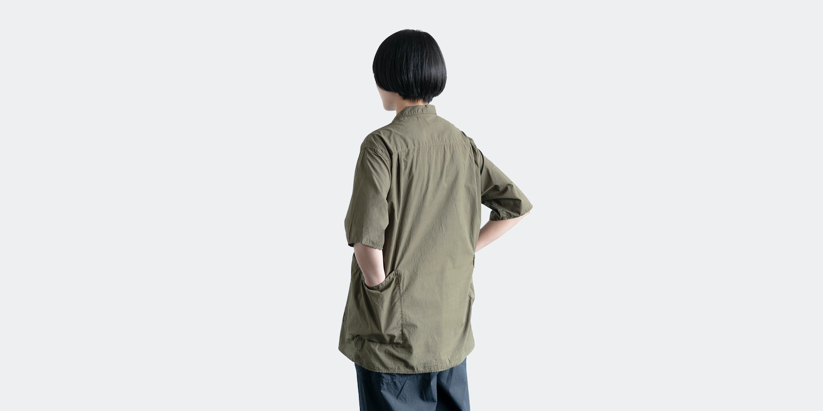 d WEAR サイドポケットシャツ・塩縮加工 カーキ・L