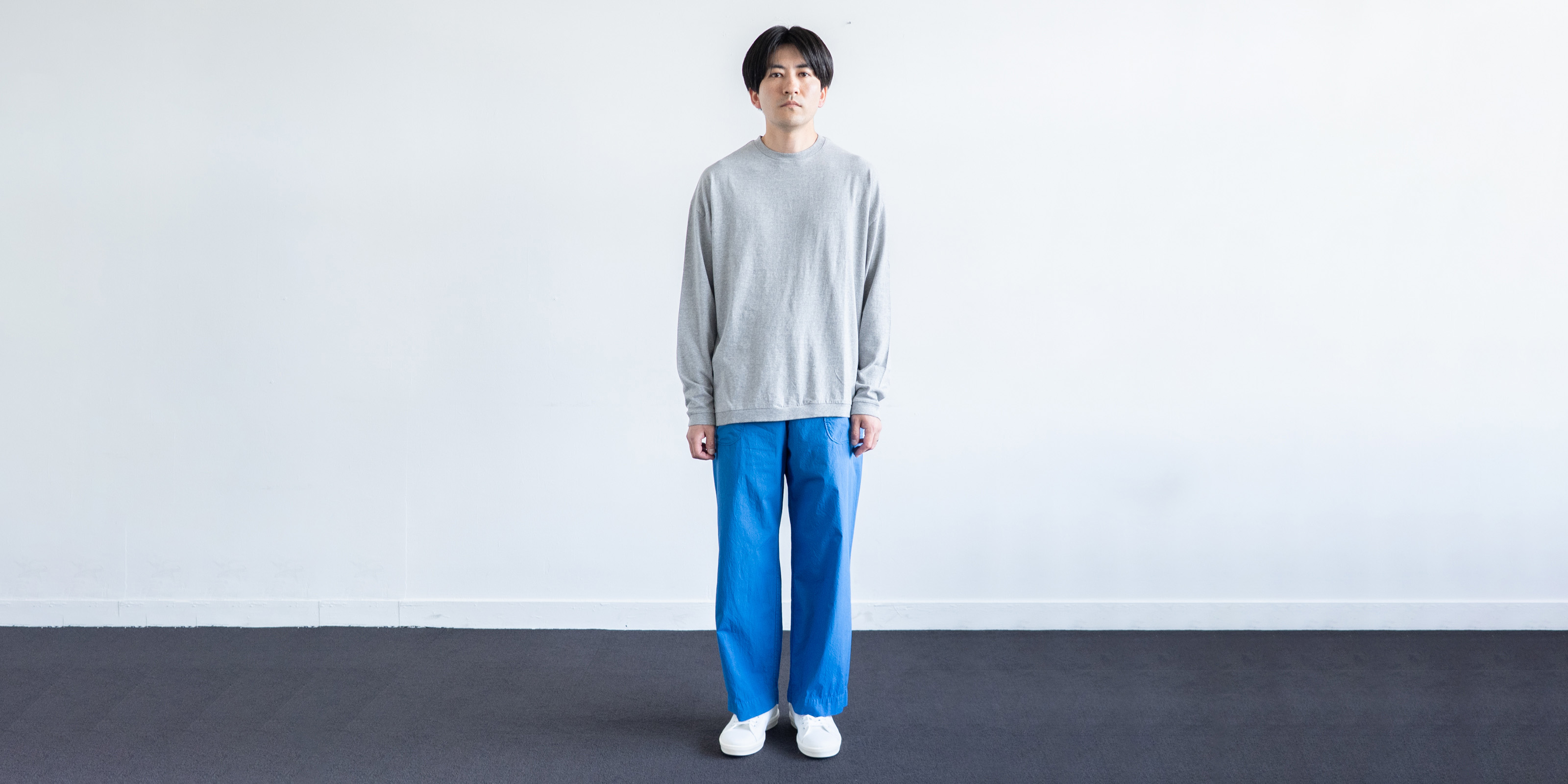 d WEAR サイドポケットパンツ・塩縮加工 ブライトブルー ・L
